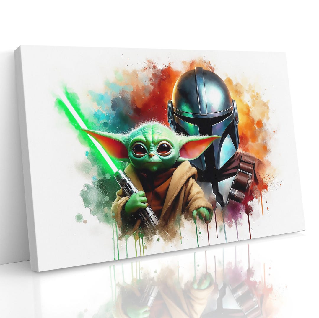 Grogu and the Mandalorian Star Wars Canvas Print: Handmade Giclée Art ...