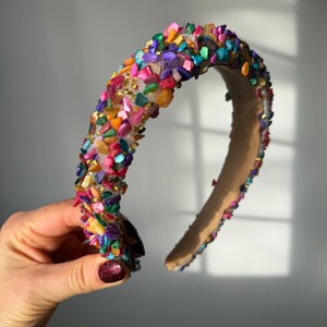 Multicolored Handmade Rhinestone Festival Sparkle Bling Statement Headband Amazon.com : Fstrend Elastic Rhinestone Headbands, Carnival  main image 3