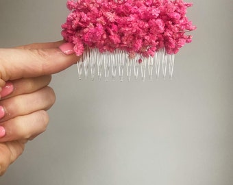 HotPink Gypsophila Hair Comb/ Pink/ Dried Flower Comb/ Weddings/ Bridesmaids/ Flower Girls/ Hair Accessories/ Wedding Comb/ Pink Flower Comb