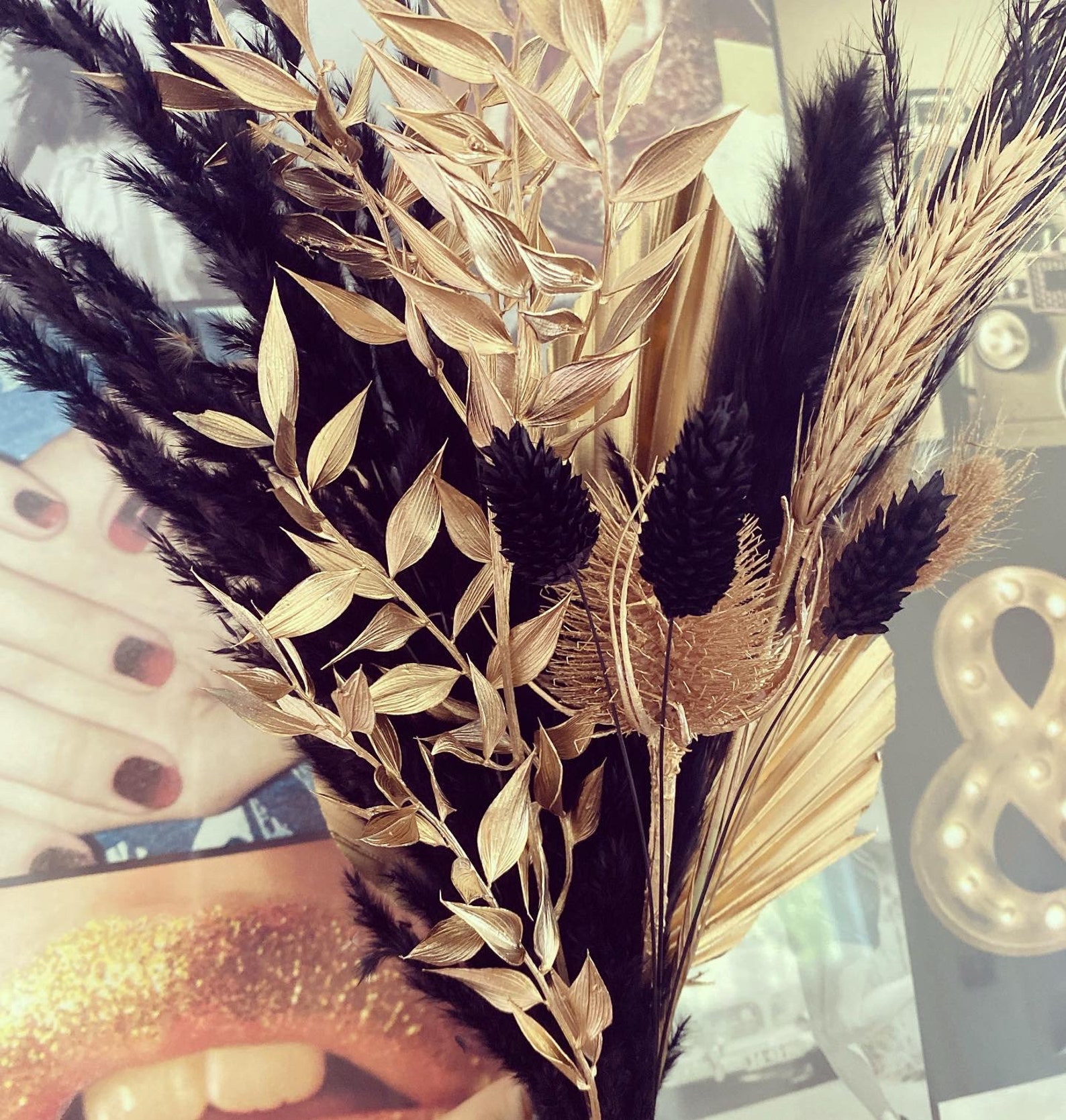 Black and Gold Pampas Grass Bouquet/ Dried Flowers/ Black Etsy