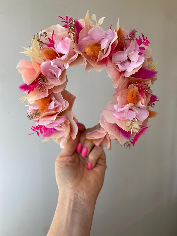 Oversized Floral Headband: Bright Pink & Orange Flower Crown  display picture 1