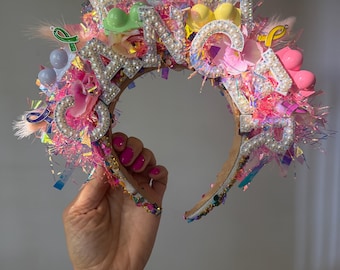 Fuck cancer headband/ breast cancer / cancer awareness headpiece/ colourful showstopper crown/