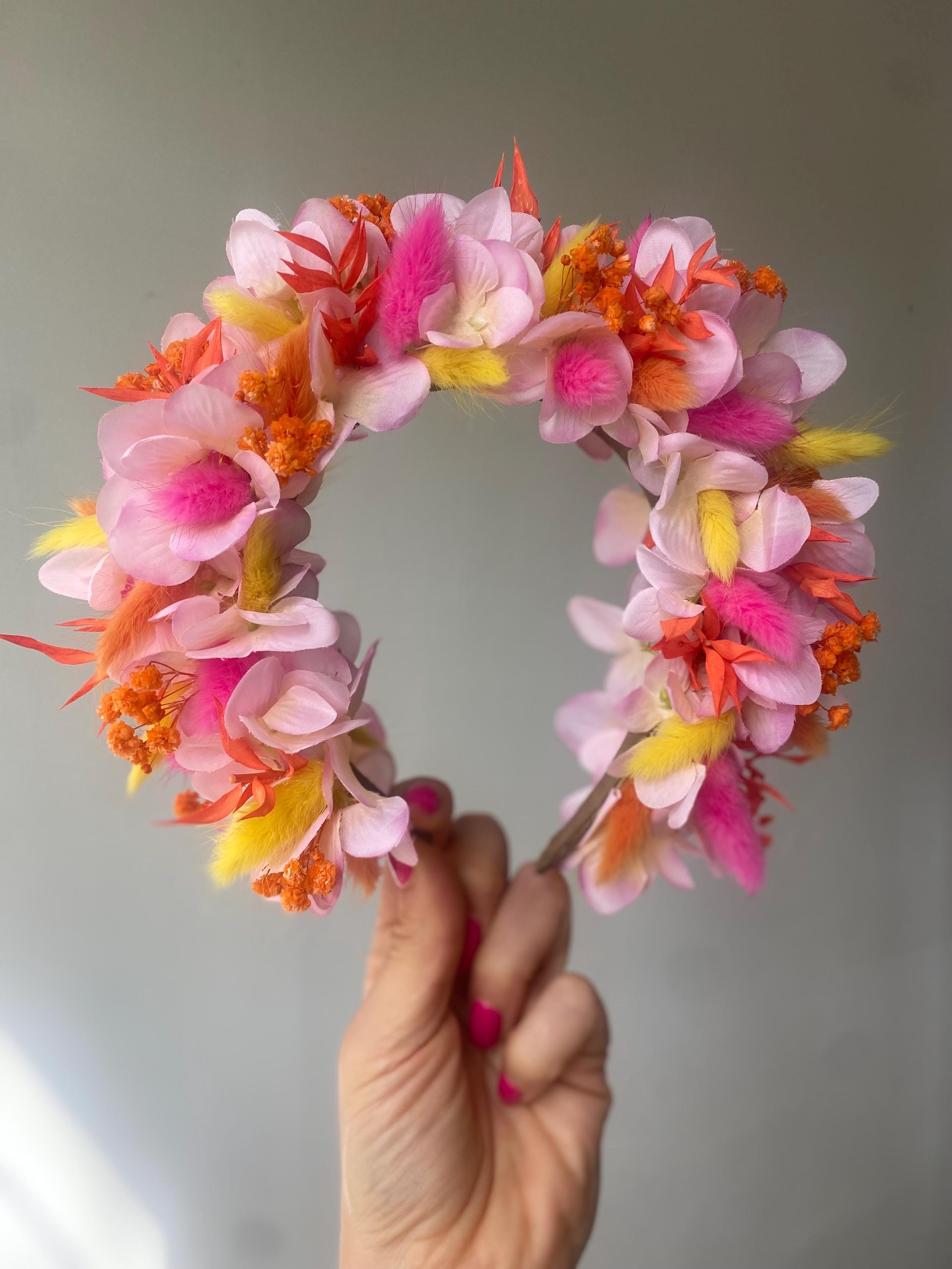 Floral Headbands with Pink and Orange Flowers SET OF 3 Pink & Orange Flower Crown: Summer Floral Headband - Etsy main image 2