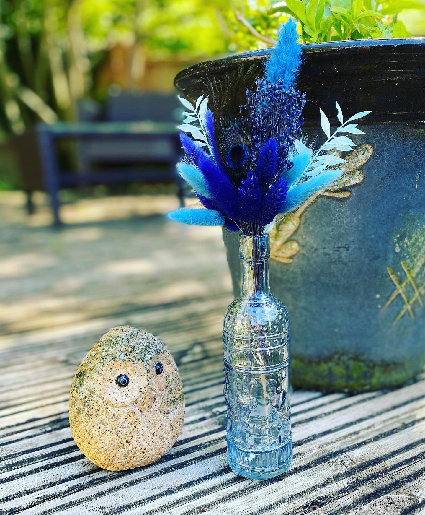 Blue dried flower arrangement in a vase/ peacock feather/ navy Etsy
