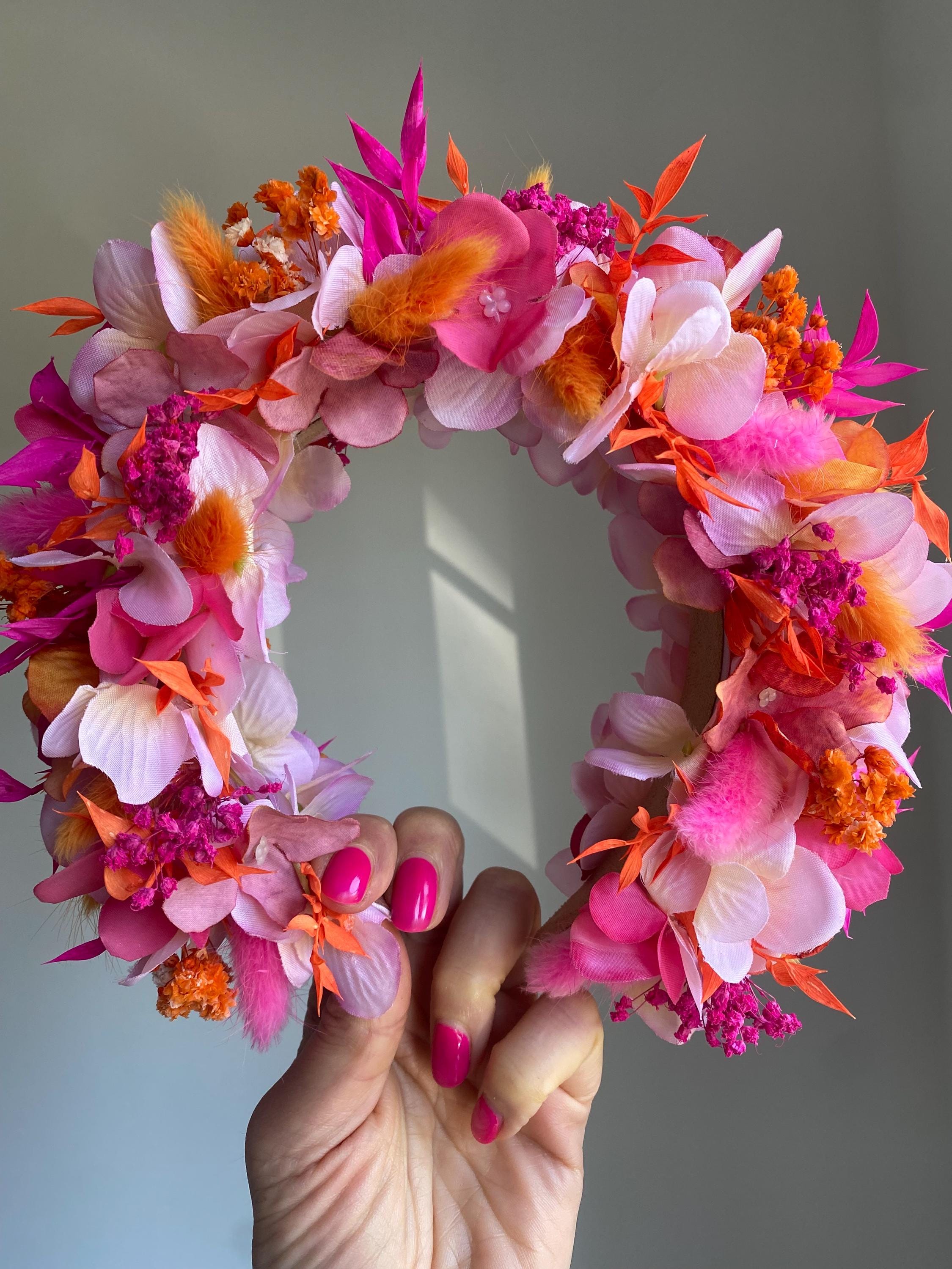 Pink & Orange Flower Crown: Summer Floral Headband - Etsy