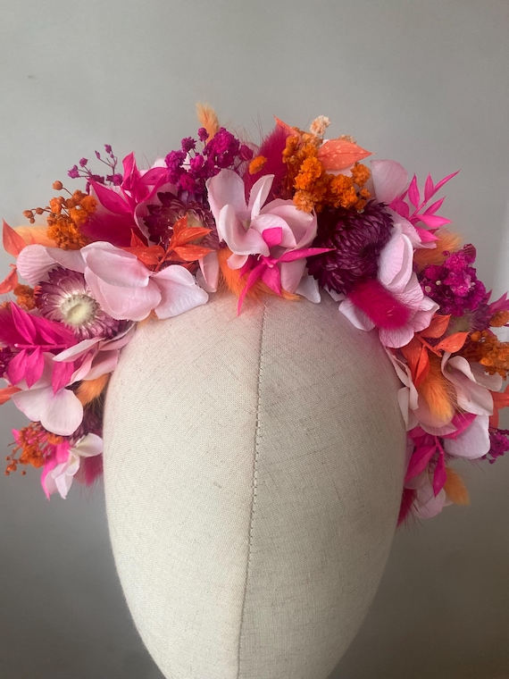 Pink & Orange Flower Crown: Vibrant Statement Headband - Etsy display picture 1