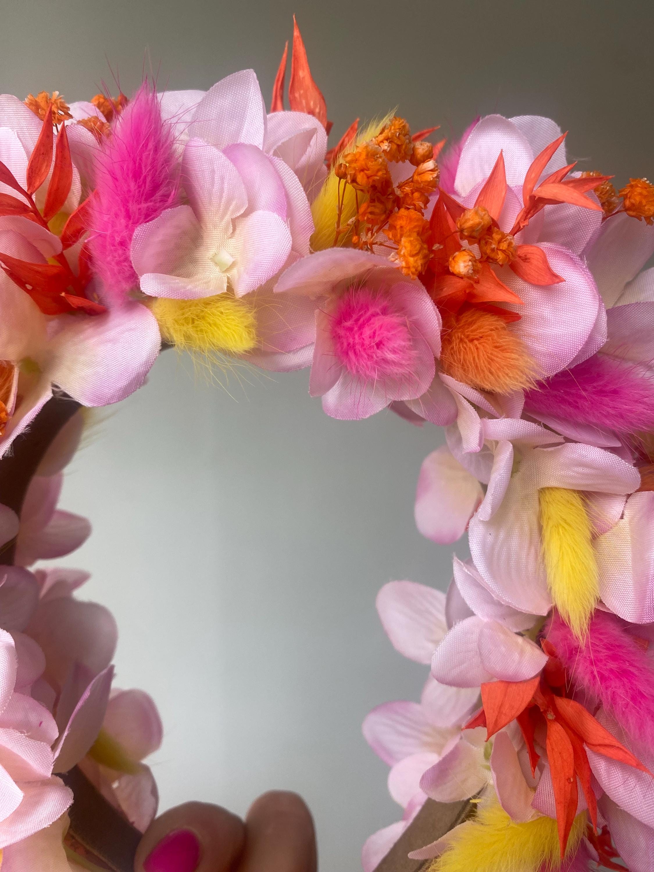 Pink & Orange Flower Crown: Summer Floral Headband - Etsy display picture 3