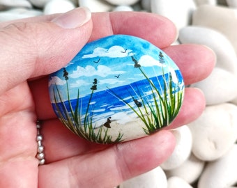 Strand Bemalte Steine bemalter Stein gemalt Sandstrand Meer Handschmeichler Handarbeit Handgemalt Unikat Miniatur versiegelt Urlaub