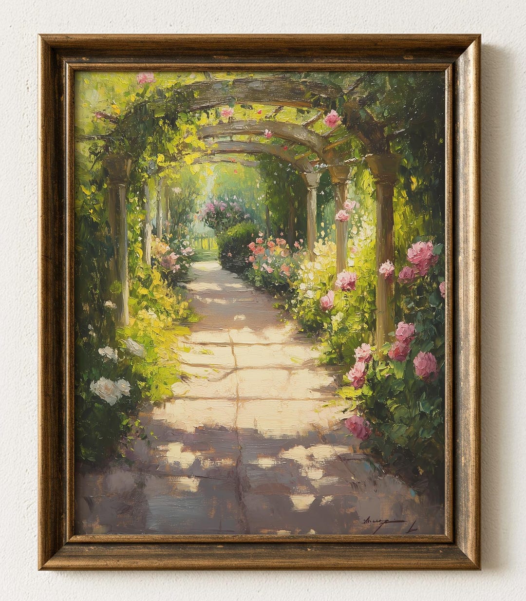 Rustic Garden Path Art Print: Sun-dappled Floral Archway (digital ...