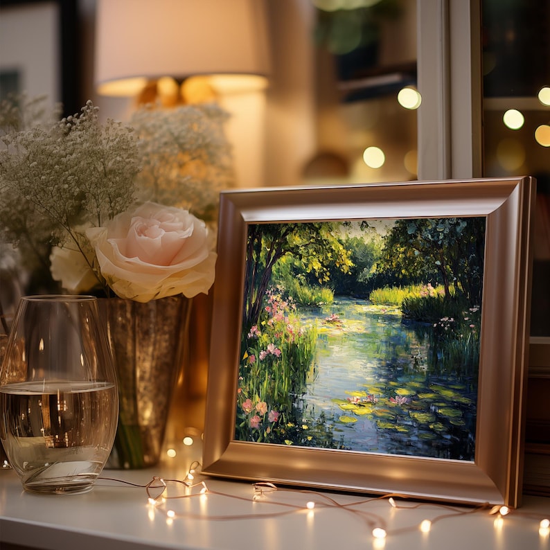 Peaceful nature-themed oil painting wall art for hallway — soft tones and gentle reflections create a serene and welcoming entrance to your home.