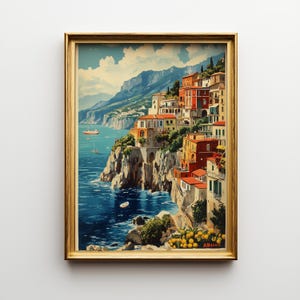 Amalfi Coast Italy Vintage Travel Poster - Mediterranean Seaside Art, Rustic Printable Decor, Italian Coastal Wall Art, Landscape 182