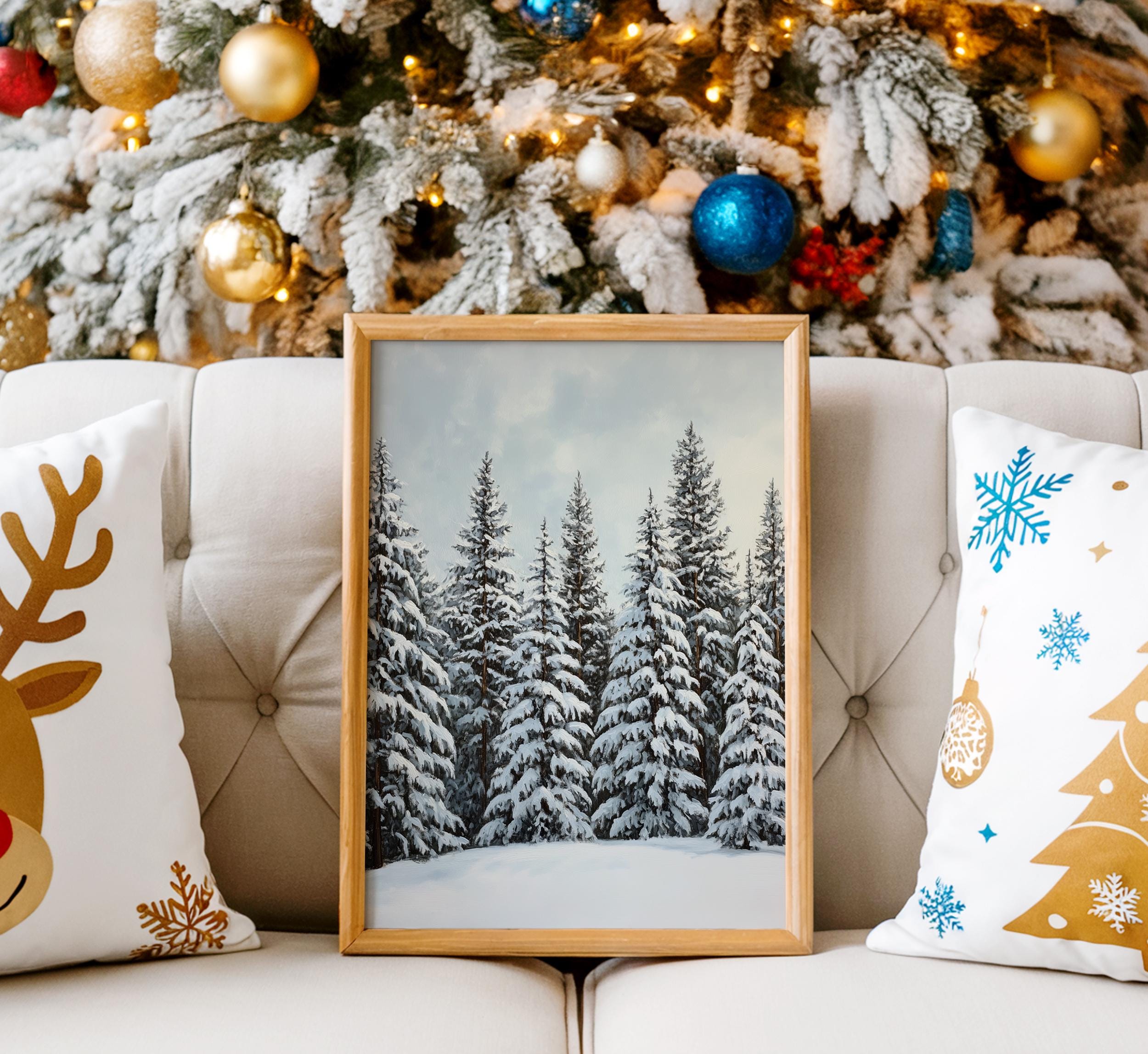 冬の森の油絵：雪を積もったモミの木（デジタルアート）882 - Etsy 日本