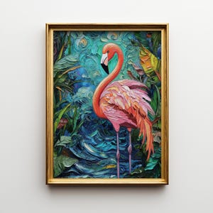 Tropical Flamingo in Mangrove - Vibrant Printable Wall Art, Colorful Bird Painting, Exotic Nature Decor, Flamingo Artwork Digital Print 294