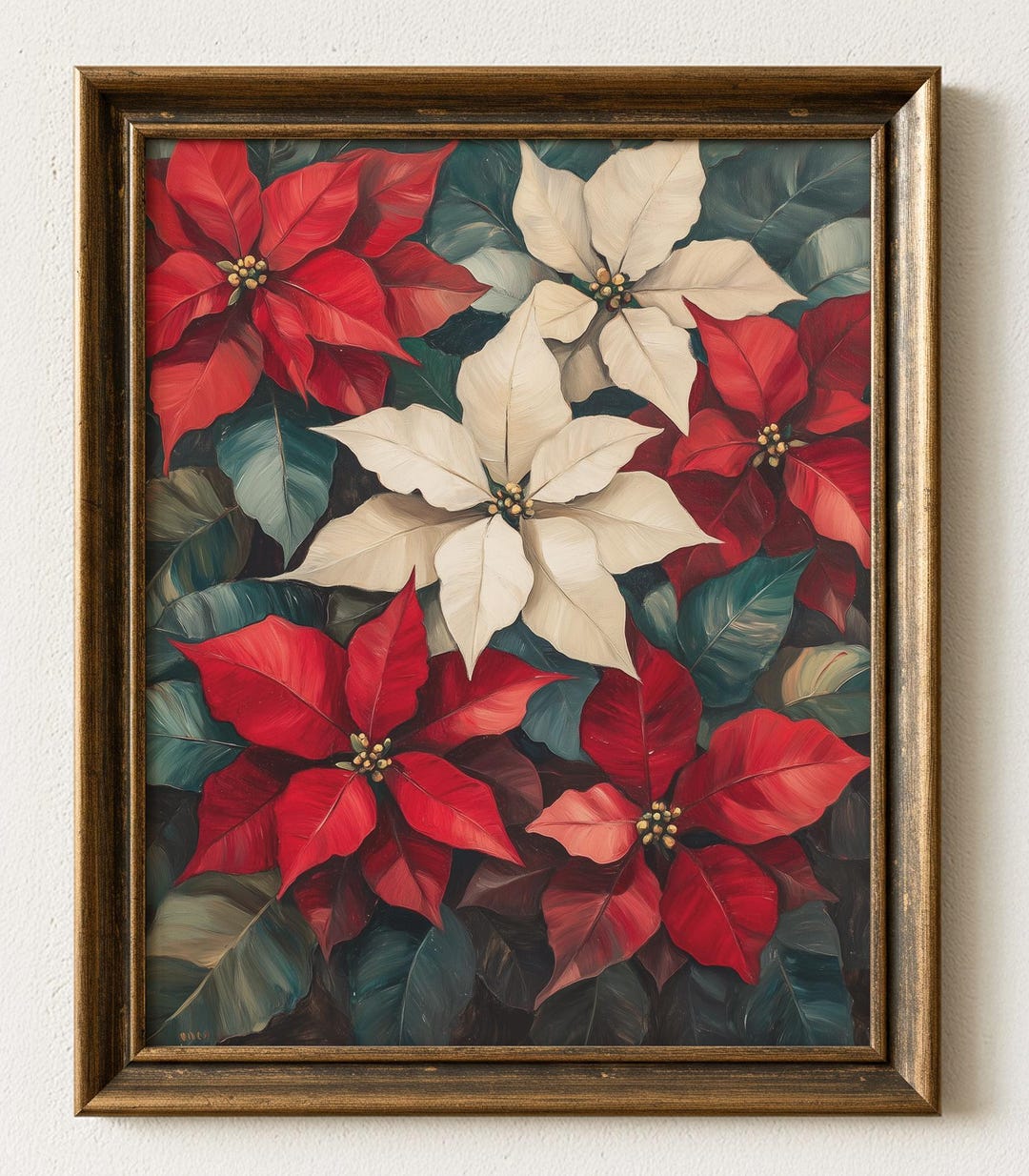 Mike Rurr Artist Festive Poinsettia Botanical Holiday Decor: Classic Red & Ivory Wall ...