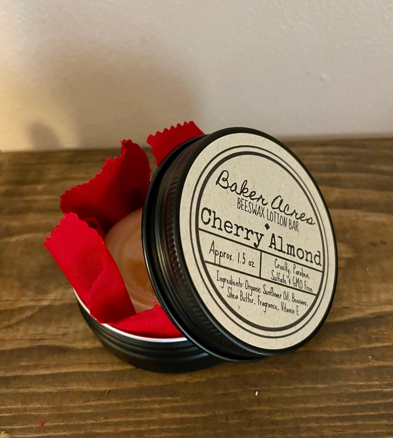SHEA BUTTER LOTION, Natural Beeswax Body Lotion Bar, Beeswax Cherry