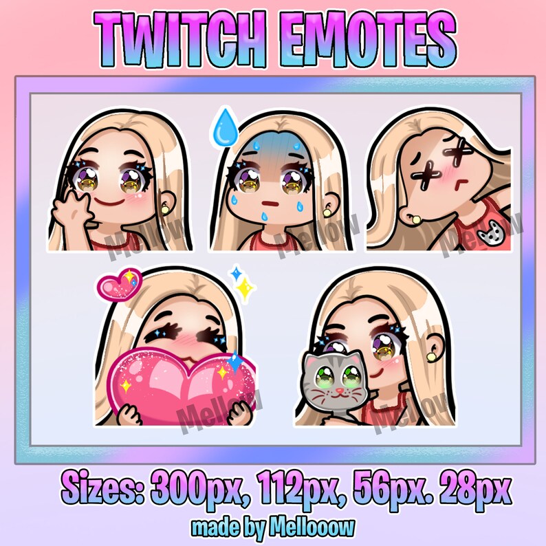 5 EMOTES Pack Cute Twitch Emotes Blond Girl Brown Eyes