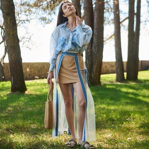 Sheer Layered Skirt Set – Embroidered Tencel Shirt & Mesh Skirt | Ukrainian Boho Resort Outfit Bild 1
