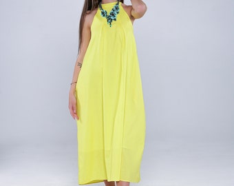 Yellow oversize dress, Long Linen Dress, Flax Summer dress, vacation dress, Beach dress, summer dress