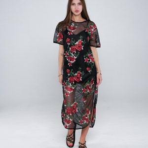 Flower black dress, Summer Dress, embroidered flower dress, party floral dress, Ukraine dress with embroidery