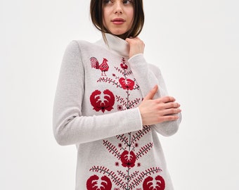 Knitted dress for women with Ukrainian ornament