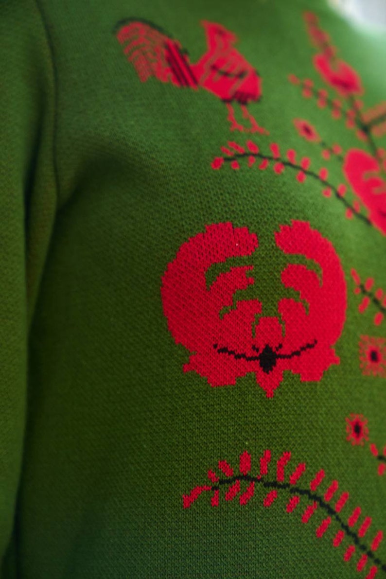Knitted women embroidered dress, designer dress, green dress , long dress, knitted dress image 7