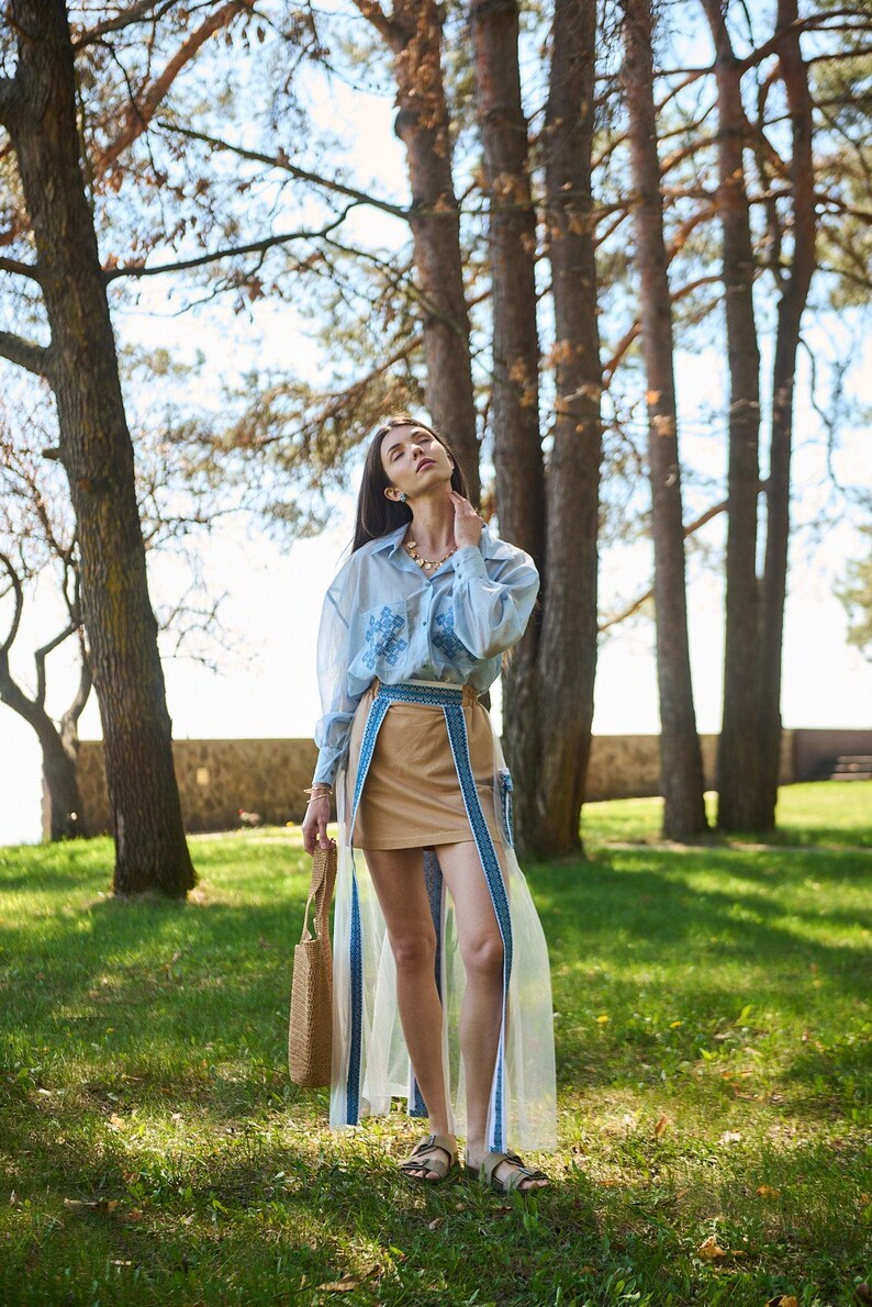 Sheer Layered Skirt Set – Embroidered Tencel Shirt & Mesh Skirt | Ukrainian Boho Resort Outfit Bild 1