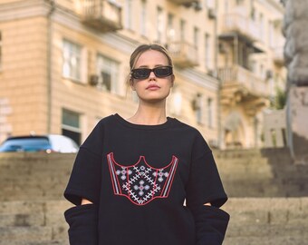 Cotton sweatshirt with authentic ornament embroidery “Corset”, women’s sweatshirt , women autumn pullover