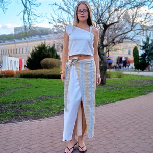 Ukrainian Embroidered Wrap Skirt and Top – Linen Plakhta Set, Boho Festival Outfit, Embroidered skirt, Slavic Clothing, Linen two piece set