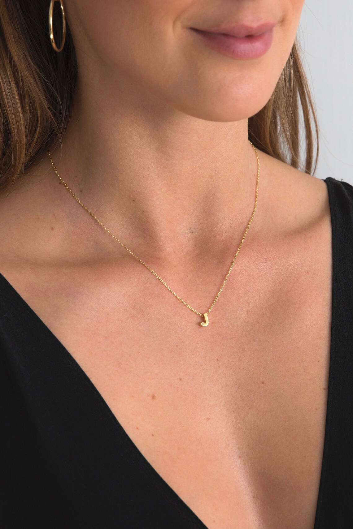 J Letter Necklace With Diamond 18 Carat Gold Vermeil Etsy