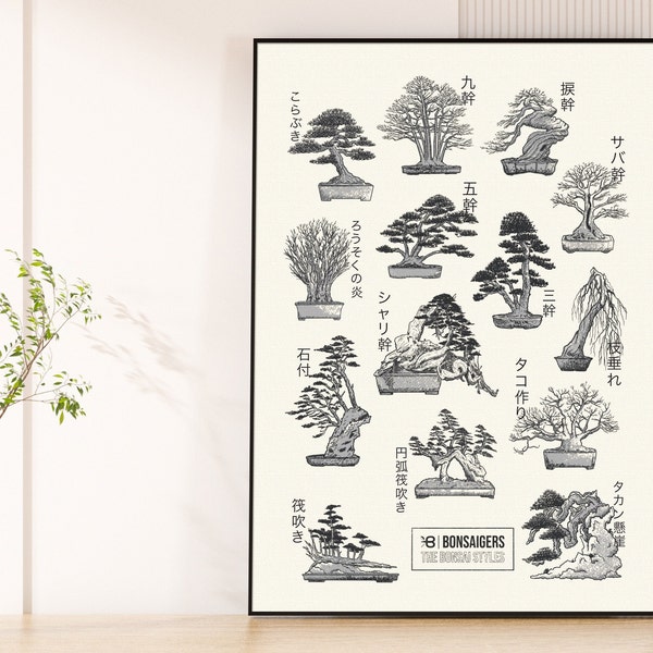 Bonsai Styles Bonsai Art Gardening Poster Minimalist Art Black and White Gift Bonsai Styles Wall Decor Print Saint Valentine