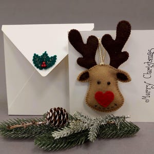 Weihnachtskarte Geschenk handgemacht, Weihnachten Andenken, Weihnachtsbaum Dekoration, Rudolf, personalisierte Karte, süßes Geschenk, festliche Wünsche