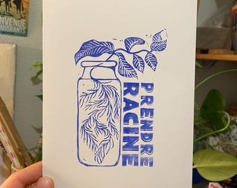Linogravure A5 - Prendre racine
