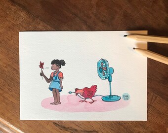 Aquarelle sur papier A6 - Ventilateur