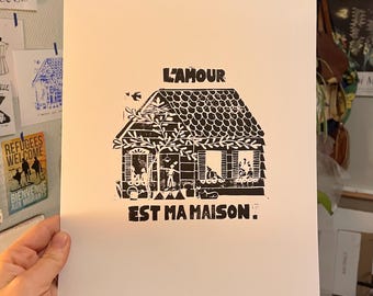 Linogravure A4 - L’amour est ma maison