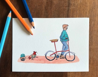 Aquarelle sur papier A6 - Balai dans le