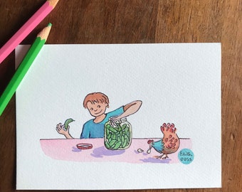 Aquarelle sur papier A6 - aigre-doux