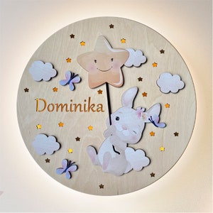 Sweet Rabbit - Personalisierte LED Nachtlampe aus Holz für Kinder