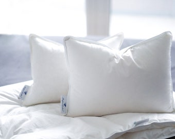 Almohada de viaje de plumas / Almohada de viaje / Ayuda para vuelos / Accesorios para vacaciones / Funda 100 % algodón