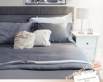 100% Cotton Sheet Set| Silkiest Sheet Set | Soft and Noiseless | Flat Sheet, Fitted Sheet & Pillowcases | Blue White Grey