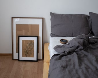 100% French Linen Elegant Duvet Cover | Organically Grown in France | Duvet Cover with Corner Ties | White Khaki Green Grey