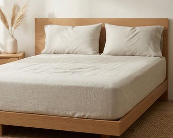 Sábana bajera ajustable de lino de bambú / Suave como la seda y naturalmente refrescante / Ropa de cama que absorbe la humedad
