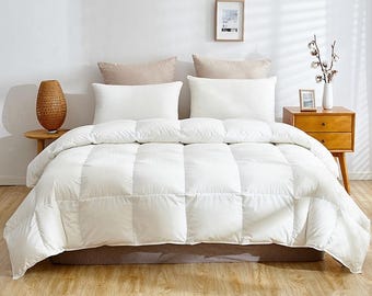 Edredón de plumón de ganso blanco húngaro de 750 pulgadas de grosor, mullido y lujoso, para todas las estaciones, ideal para invierno y verano, con camas individuales, dobles, queen y king.