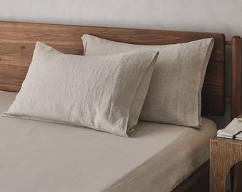 Fundas de almohada elegantes 100% lino francés / Cultivado orgánicamente en Francia / Juego de 2 / Blanco, caqui, verde, gris