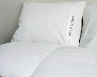 Funda de almohada bordada a medida / Algodón / Lino francés / Juego de 2