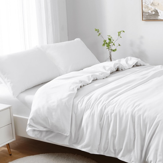 100% Cotton Duvet Cover |  Duvet Cover Set | Soft and Noiseless | Silkiest Duvet Cover with Corner Ties | Blue White Grey Beige Light Grey