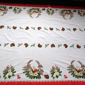 Vintage Christmas tablecloth, big printed Christmas tablecloth, Christmas tablecloth