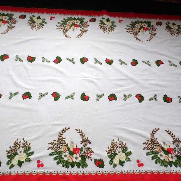 nappe de Noël vintage, grande nappe de Noël imprimée, nappe de Noël