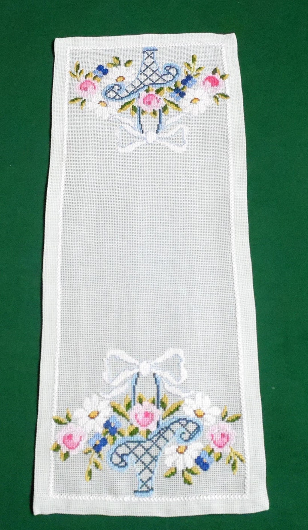 Vintage Table Runner With Cross Stitch Embroidery, Hand Embroidery