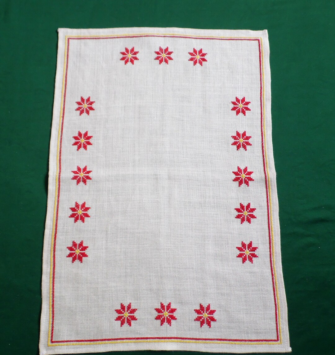 Vintage Christmas Table Runner With Hand Embroidery, Cross Stitch