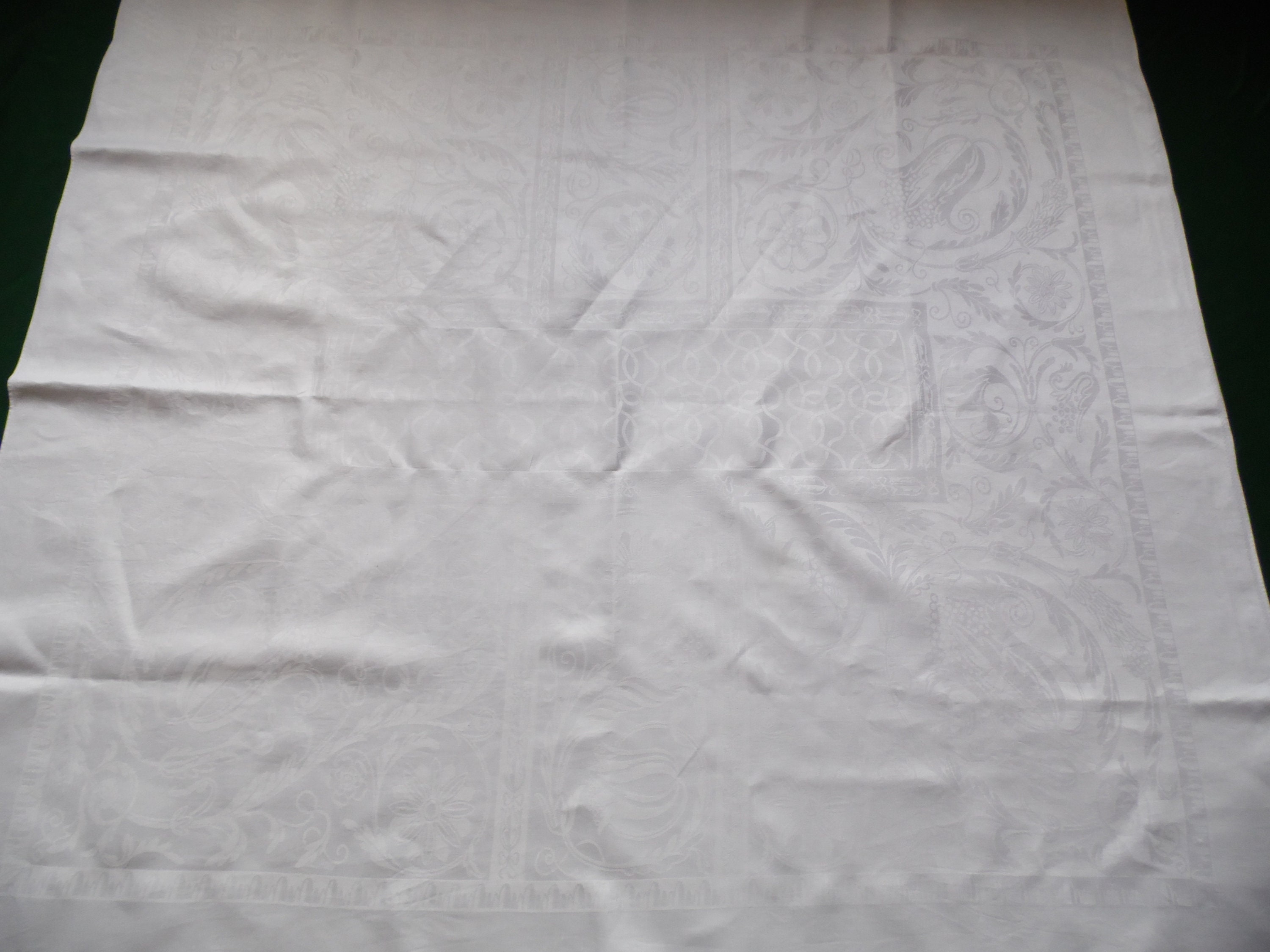 Vintage Cotton Damask Tablecloth, Big Damask Tablecloth, Vintage White